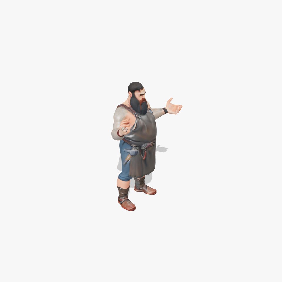 Blacksmith Rigged and Animated D Character Model with Beard and Apron